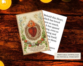 Sacred Heart PRINTABLE DOWNLOAD Catholic Prayer Card with Words of Jesus -  Double + Single Sided Variations