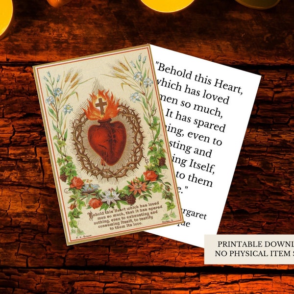 Sacred Heart PRINTABLE DOWNLOAD Catholic Prayer Card with Words of Jesus -  Double + Single Sided Variations