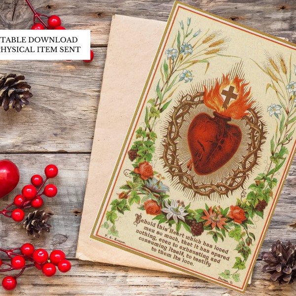 Sacred Heart PRINTABLE Catholic Prayer Card for DIGITAL DOWNLOAD features the Words of Jesus - Single Sided Medium Sized   Card