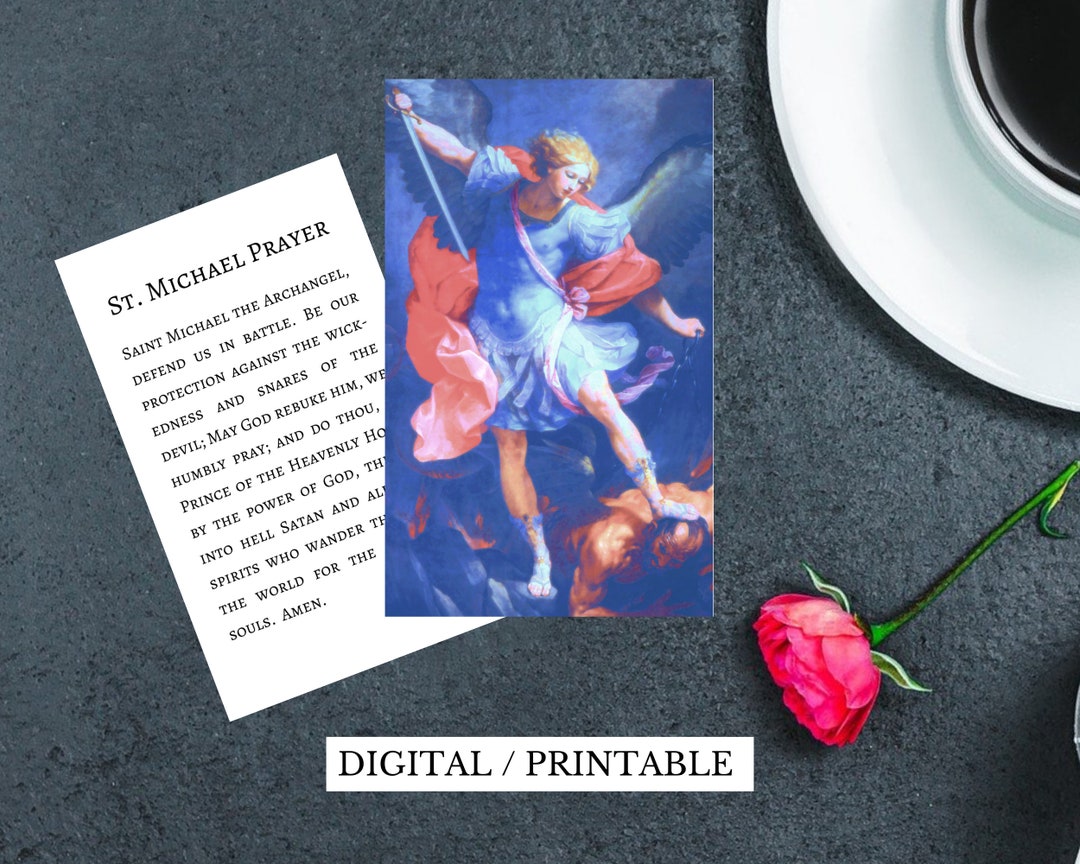 Saint Michael PRINTABLE DOWNLOAD Prayer Card With Catholic Prayer to