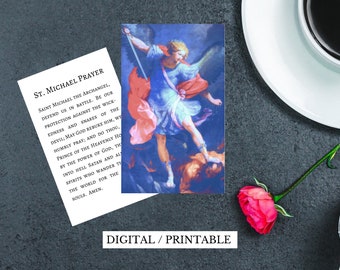 Saint Michael PRINTABLE DOWNLOAD Prayer Card with Catholic Prayer to Saint Michael - Double Sided Digital Catholic Prayer Card