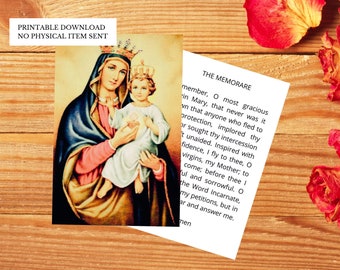 Madonna and Child Prayer Card – Memorare Prayer, Printable Catholic Art (Digital Download)