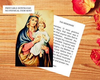 Madonna and Child PRINTABLE DOWNLOAD Prayer Card with the Memorare Prayer - Double Sided Digital / Printable Catholic Prayer Card