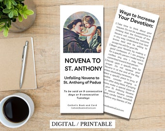 Saint Anthony Novena PRINTABLE DOWNLOAD Trifold Catholic Prayer Pamphlet - Unfailing Novena with Free Novena Candle Label