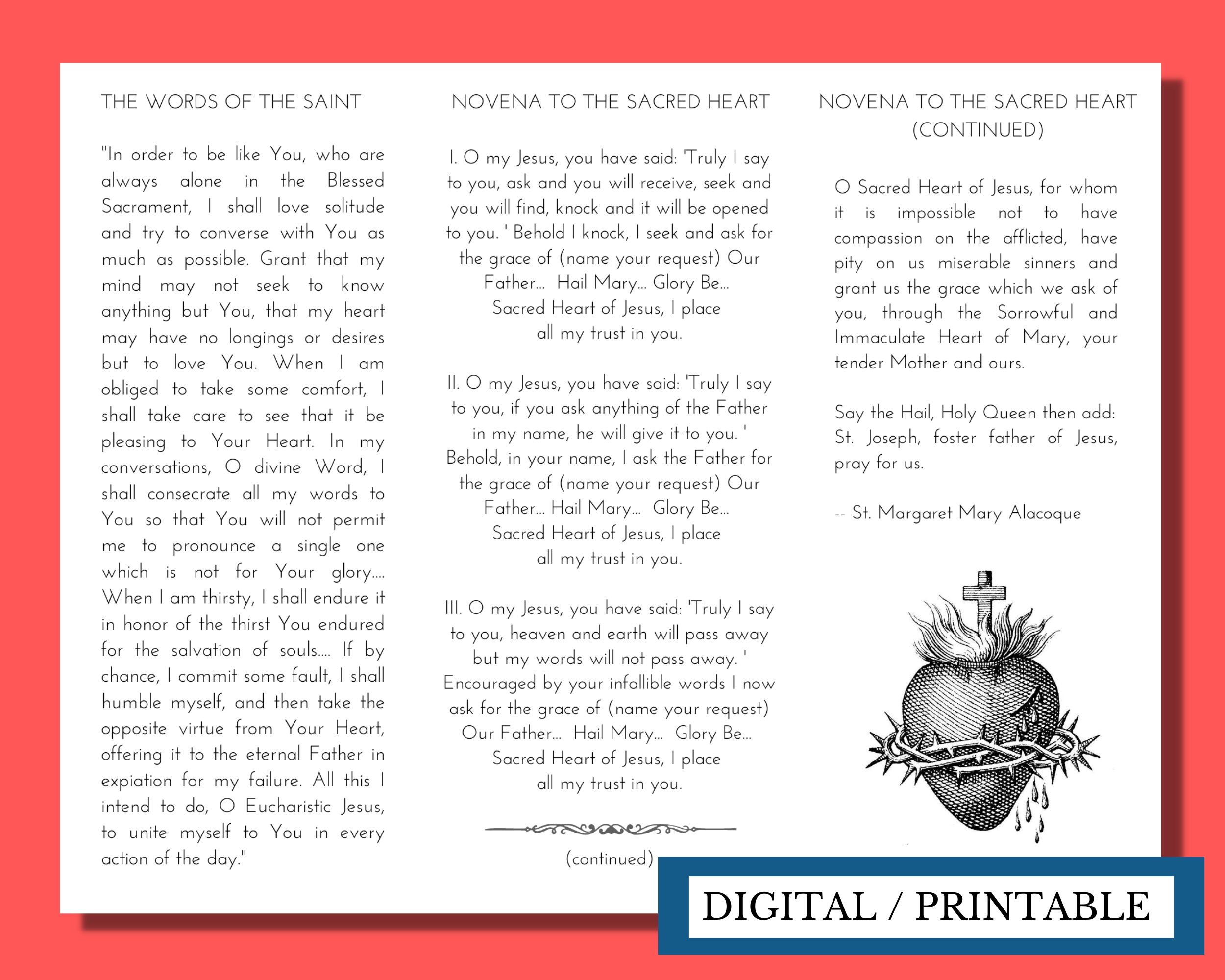 Sacred Heart Novena PRINTABLE DOWNLOAD Printer Friendly Trifold Double Sacred Heart Novena PRINTABLE DOWNLOAD Printer Friendly Trifold Double