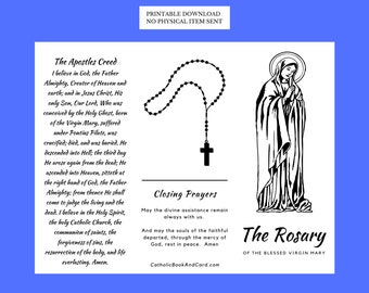 Rosary PRINTABLE DOWNLOAD Trifold Pamphlet with List of 4 Mysteries by Day - Black and White - Catholic Printable