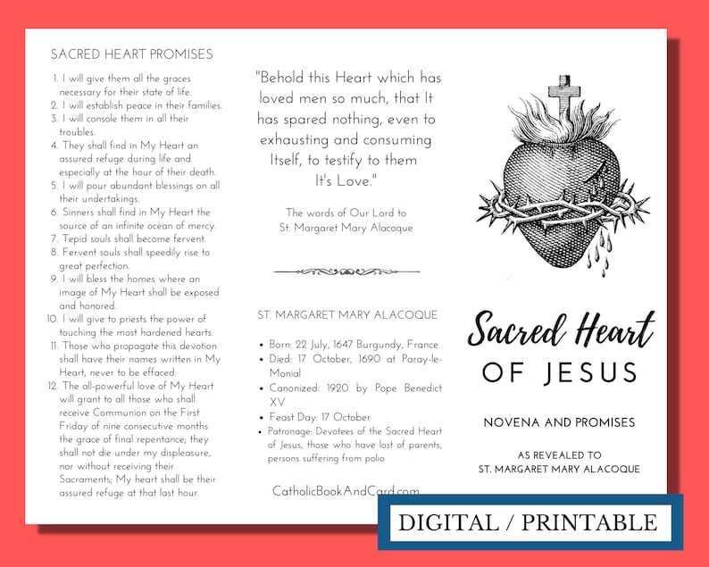 Sacred Heart Novena PRINTABLE DOWNLOAD Printer Friendly Trifold- Double ...
