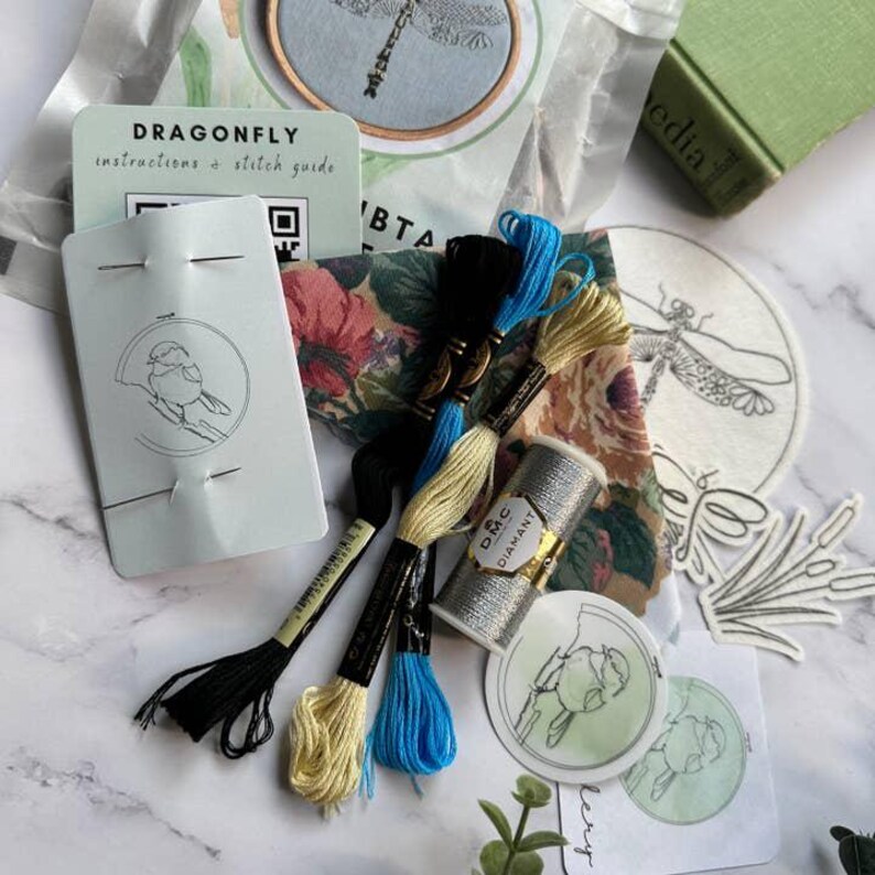 Mini Embiodery Set Nest Embirdery - Hand Embroidery Kit - Olive Clubtail Dragonfly Mini ...