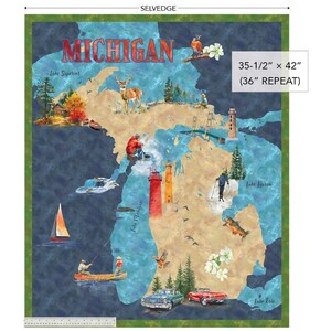 Panneau AMISH 2025 du Michigan Shop Hop - Le Michigan sur la carte ! - 54618P-1 Bleu lac