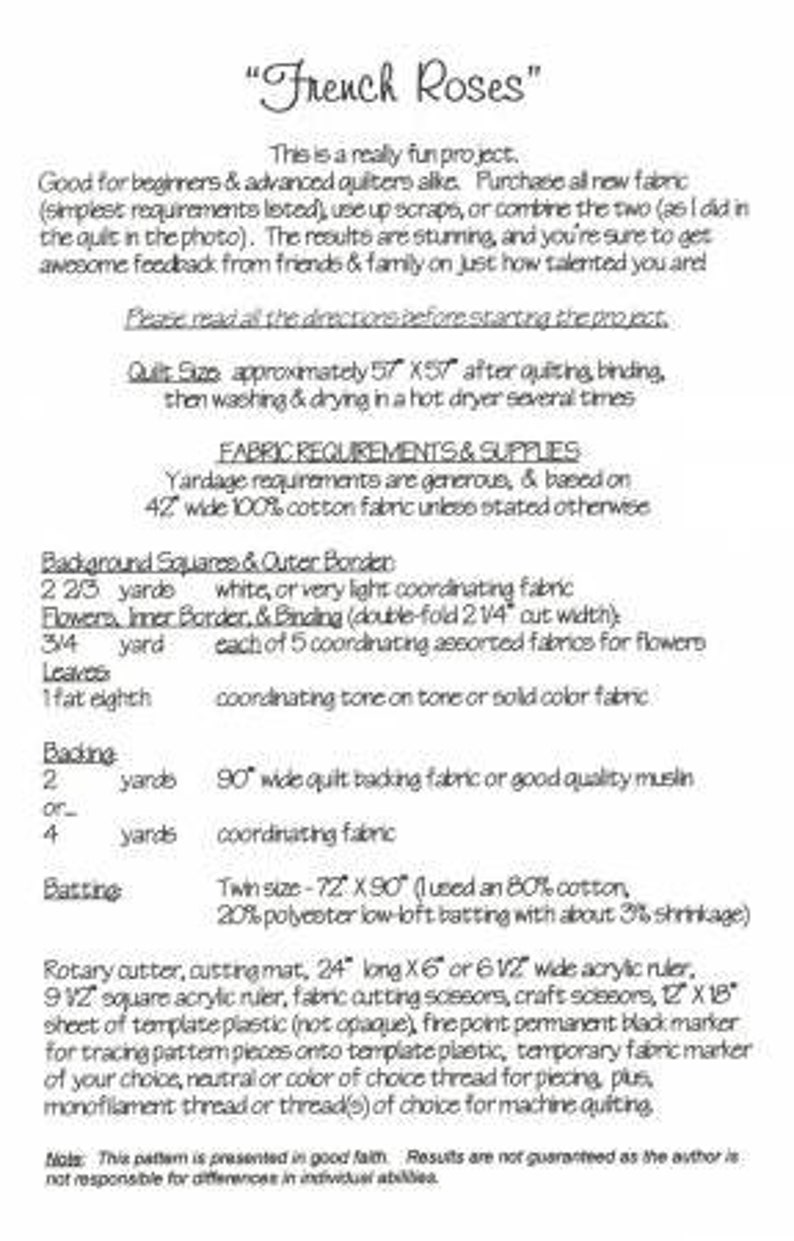 French Roses Quilt Pattern by Heather French Etsy