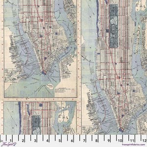 Puede incluir: Un mapa vintage de la ciudad de Nueva York con un esquema de color azul y blanco. El mapa muestra las calles y avenidas de la ciudad, así como las vías fluviales circundantes. El mapa está impreso sobre un fondo de color crema.