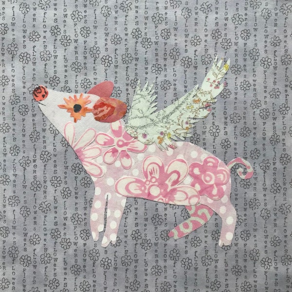 Peu importe ! Motif de collage en blocs #26 Flying Pig de 20 cm (20 cm) uniquement par Laura Heine par Fiberworks