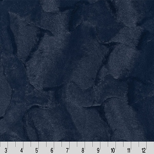 May include: A close-up of a dark blue fabric with a textured, marbled pattern. The fabric has a soft, plush feel.