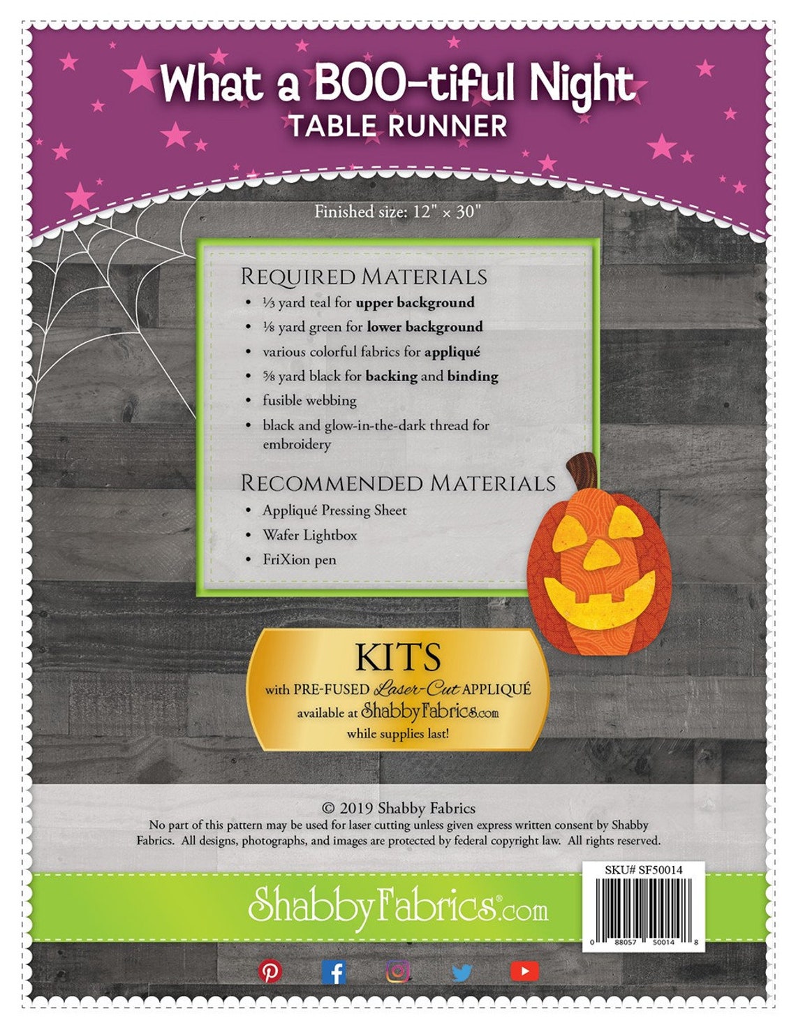 What a Boo-tiful Night Table Runner Quilt Pattern - Shabby Fabrics - Etsy
