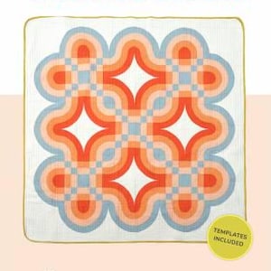 May include: A quilt pattern titled "CASCADE BLOOM" with a retro design in orange, blue, and white. The pattern features a repeating floral motif. The image includes the text "TEMPLATES INCLUDED" and the Toad & Sew logo.