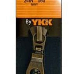 Puede incluir: Una cremallera dorada con un tirador que dice "Brastique" y "By YKK". La cremallera mide 61 cm de largo y tiene un fondo azul marino.