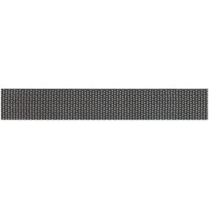 May include: A long, narrow strip of woven fabric, primarily dark gray with a subtle pattern of lighter gray or white dots. The texture appears to be tightly woven, creating a durable and visually interesting surface. The strip is against a white background.