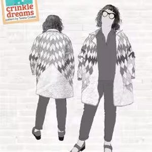 May include: A black and white illustration of two people wearing quilted coats with a diamond pattern. The text "Lone Star Quilted Elements" and "a companion to the Elemental Coat pattern" is displayed above the illustration. The text "Create a quilt coat without making a whole quilt. For use with the Elemental Coat pattern." is displayed below the illustration.