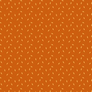 May include: A seamless pattern of small yellow lightning bolts on a burnt orange background.