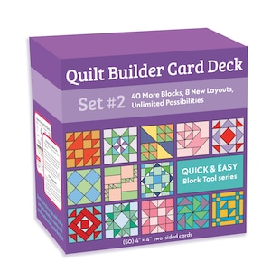 May include: Purple box with the text "Quilt Builder Card Deck Set #2 40 More Blocks, 8 New Layouts, Unlimited Possibilities" and "QUICK & EASY Block Tool series (50) 4"x4" two-sided cards". The box shows a variety of colorful quilt block designs.