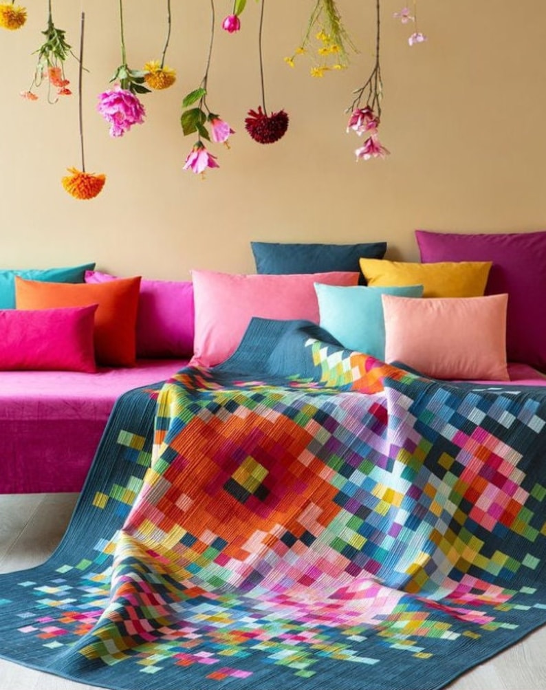 Embroidery Flower Quilt Kit Kona Solids Etsy