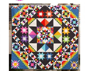 May include: A colorful quilt pattern with a large star in the center. The quilt is made up of various geometric shapes in black, white, red, yellow, blue, green, and pink. The quilt is 96 inches by 96 inches. The title "FABULOUS" is at the top of the image. The text "8 Month/BLOCK OF THE MONTH" is below the title. The text "CH-311" is in the top right corner of the image.