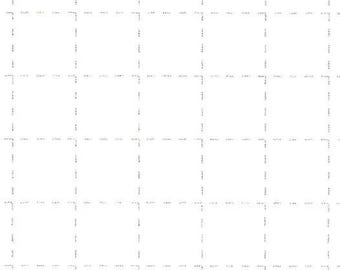 May include: A clear, white cutting mat with a grid pattern and inch measurements along the bottom edge. The grid is composed of dotted lines, creating a series of squares. The ruler markings are in increments of one inch, with numbers from 1 to 10.