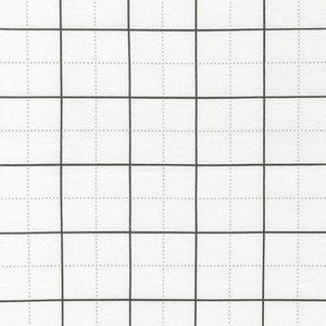 Könnte beinhalten: Weißer Stoff mit einem schwarzen Gittermuster. Das Gitter besteht aus dicken schwarzen Linien, die Quadrate bilden, mit gepunkteten Linien innerhalb jedes Quadrats. Der Stoff hat ein strukturiertes Aussehen.