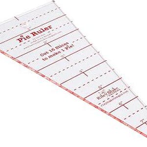 May include: Clear plastic pie ruler with red markings. The ruler is marked with lines and numbers for cutting pie crusts. The text "Pie Ruler" is printed on the ruler. The text "Cut 16 Pieces to make 1 Pie!" is also printed on the ruler.