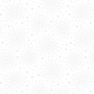 Puede incluir: Fondo blanco con un patrón repetitivo de explosiones de estrellas estilizadas y formas de estrellas más pequeñas en color gris claro. El diseño es simétrico y crea una sensación de movimiento.