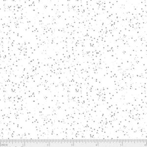 May include: White fabric featuring a speckled design of gray dots in various sizes. The dots are distributed across the material, giving it a textured look. A ruler is along the bottom edge with the text "SPKL 5401 WS".
