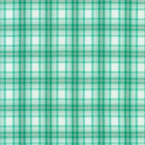 May include: A green and white checkered fabric with a subtle sheen. The fabric has a fine weave and a smooth texture.