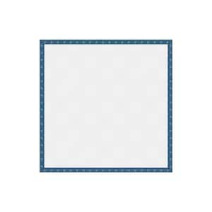 May include: A square white fabric with a blue border. The border is decorated with small, repeating blue floral patterns. The fabric is likely a tablecloth or a similar textile item.