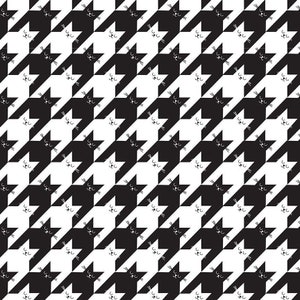 May include: Black and white seamless pattern featuring a repeating design of stylized cat faces. The cat faces are arranged in a houndstooth pattern.