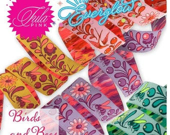 NEON Tula Pink Birds & Bees Ribbon - By the Yard - Choose Color