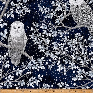Hoffman Fabrics - Midnight Collection - Midnight Perch - X7798-128S-Midnight-Silver