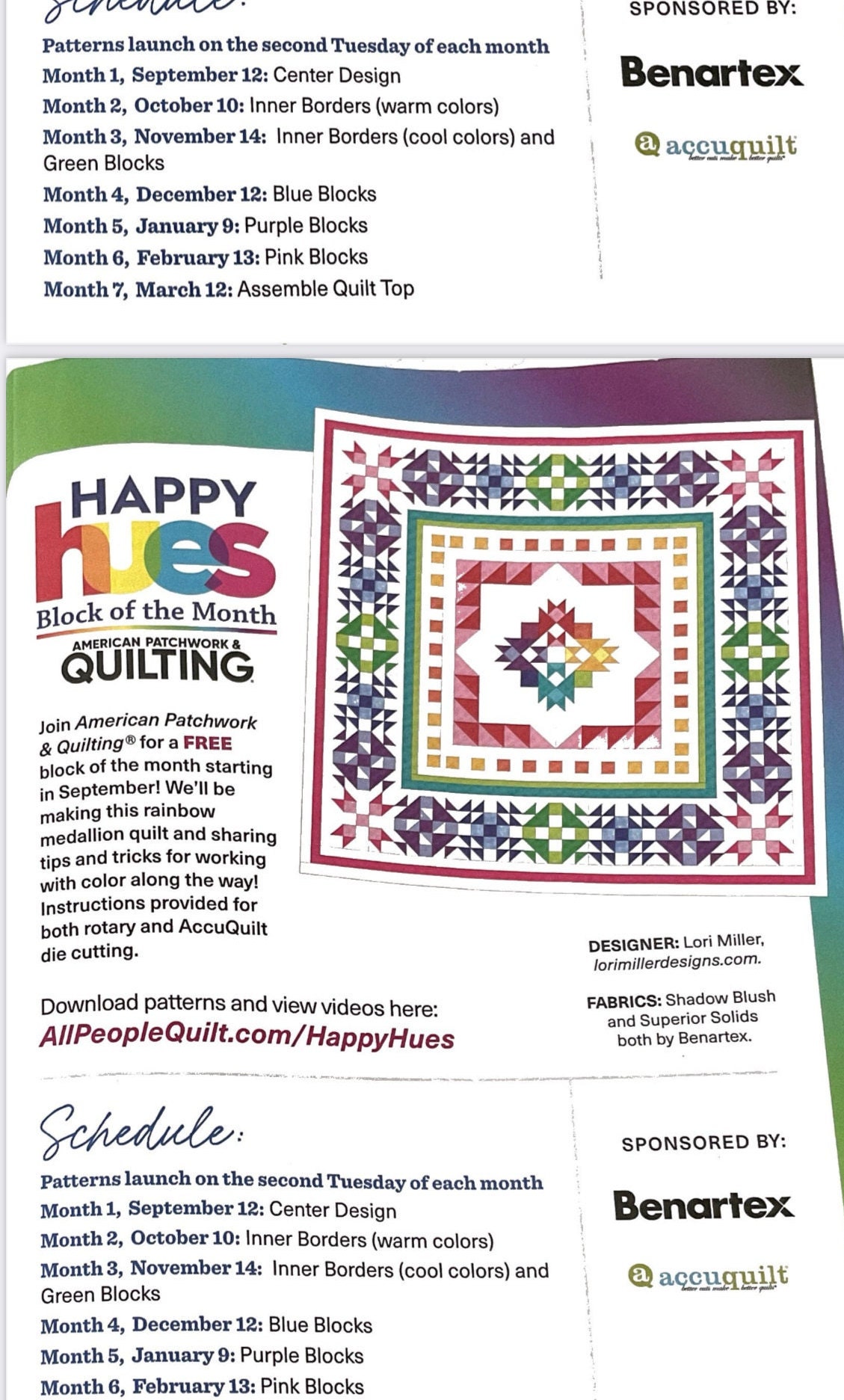Happy Hues Block of the Month Quilt Kit - FREE Sew Along - FREE Pattern ...