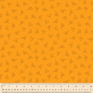May include: A seamless pattern featuring a repeating design of small, stylized birds in a light orange color on a bright orange background.