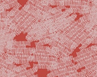 May include: Abstract pattern fabric in shades of pink and red with a white line design. The fabric has a textured look.