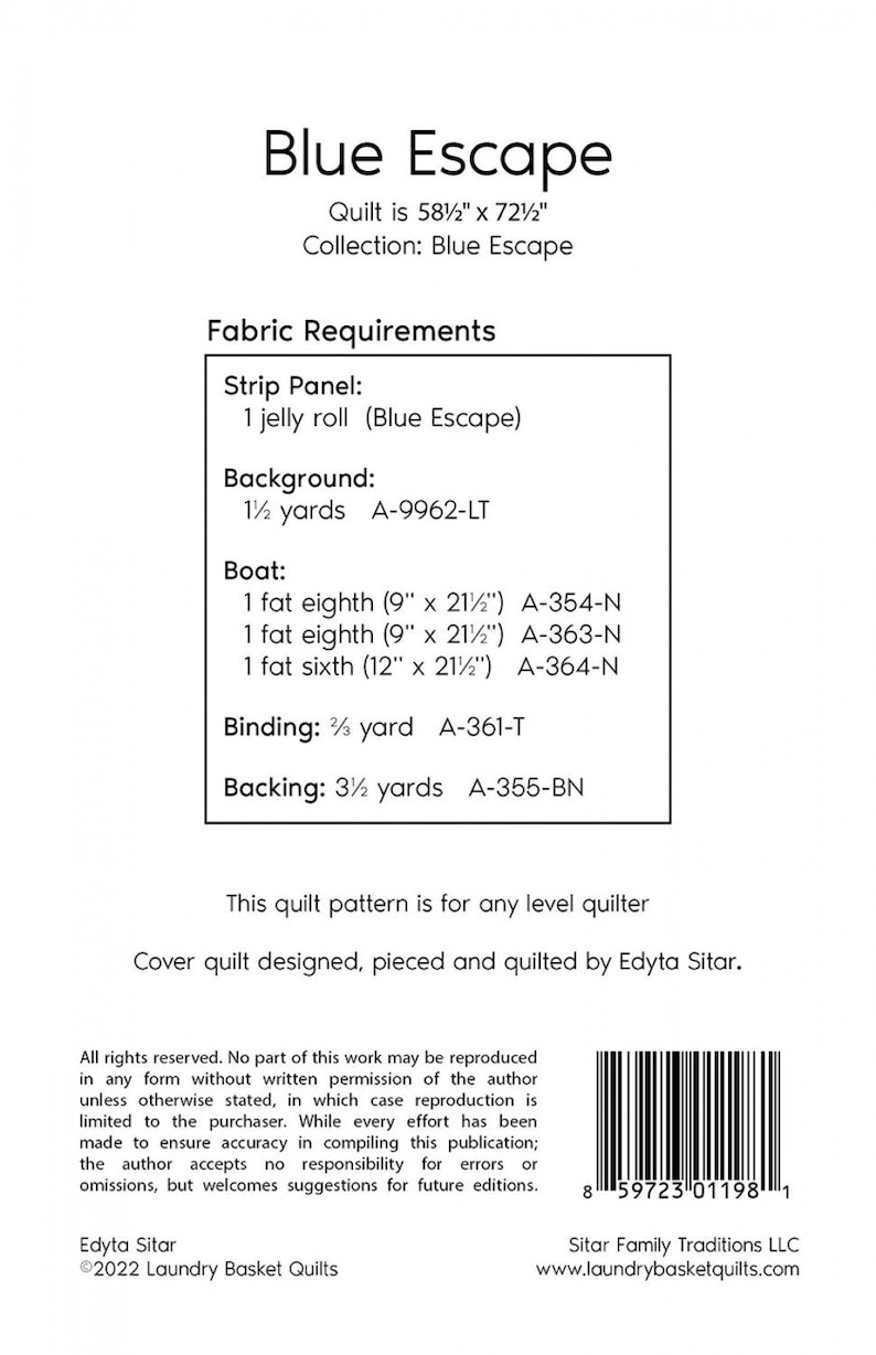 Blue Escape Quilt Pattern- From Laundry Basket Quilts - Edyta Sitar - Etsy