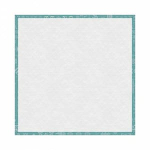 May include: A white square with a light blue border. The border is decorated with a repeating pattern of small white shapes.