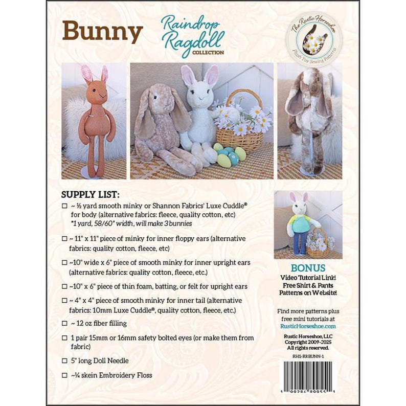 Raindrop Ragdoll Bunny Rabbit Plushie Pattern by the Rustic Horseshoe ...
