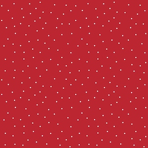 Op de afbeelding: Een naadloos patroon met een helderrode achtergrond, versierd met een spreiding van kleine, gelijkmatig verdeelde witte stippen. De stippen zijn uniform van grootte en creëren een speels, visueel aantrekkelijk ontwerp. Dit patroon is geschikt voor diverse toepassingen.