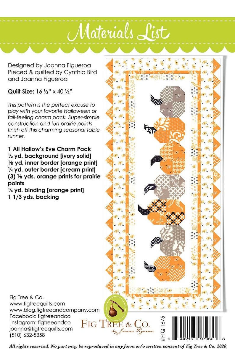 Pumpkins in a Row Quilt Pattern/Kit by From Fig Tree Quilts Etsy