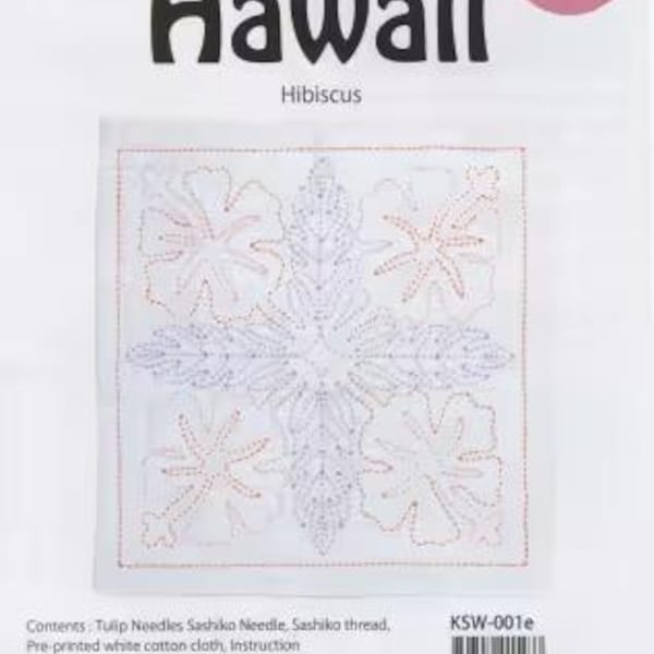 Sashiko World - Hawaii - Hibiskus Handgenähtes Geschirrtuch