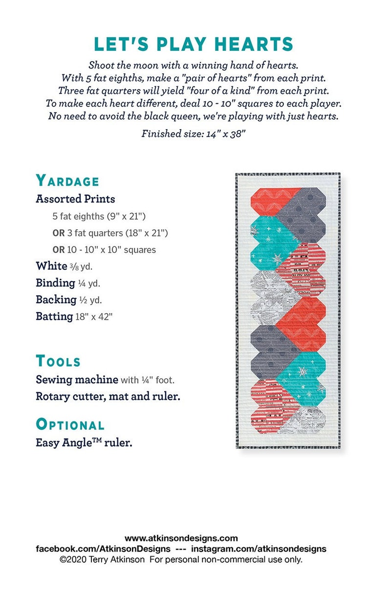 Let's Play Hearts Quilt Pattern Atkinson Designs Etsy