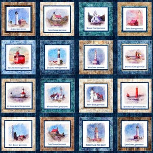 Vorbestellung - QT Fabrics - All Little Shop Hop 2026 Stoff - Leuchtturm Bild Patches Panel - 32078 X - Schiffe Juni 2026