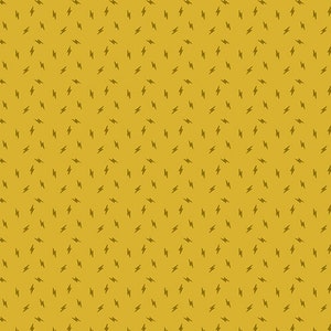 May include: A seamless pattern of small, dark grey lightning bolts on a solid yellow background.