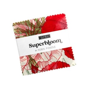 May include: A red and green floral fabric square with the text "Superbloom by Robin Pickens" on a white label.