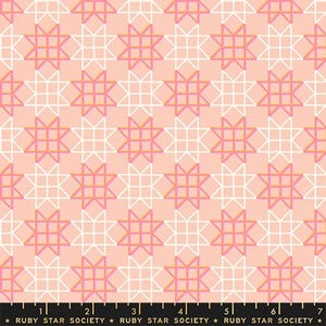 May include: A repeating pattern of geometric stars in shades of pink and white on a peach background. The design features a grid-like structure with the text "RUBY STAR SOCIETY" at the bottom.
